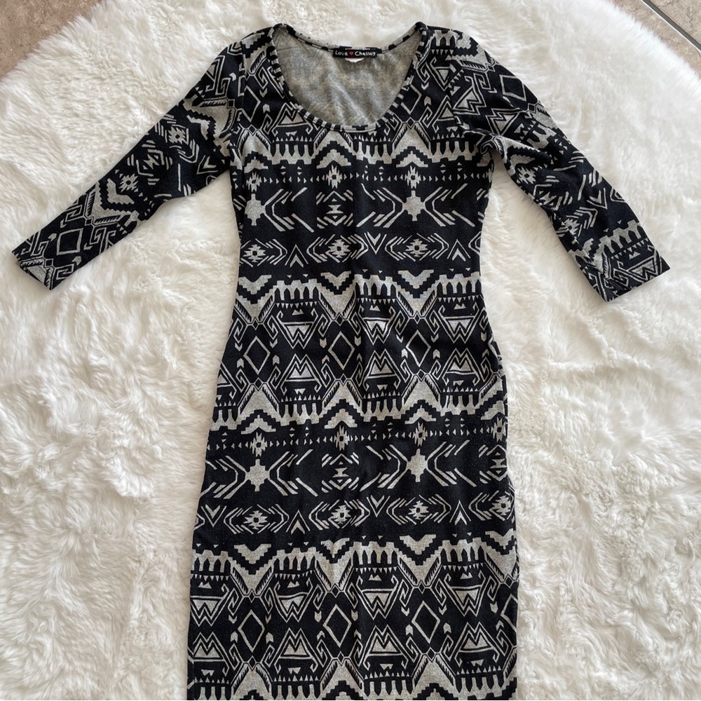 Love Chesley Black And Gray Pull Over Dress, 3/4 Sleeves Size Small